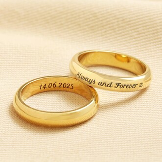 Personalised Stainless Steel Thick Band Ring in Gold