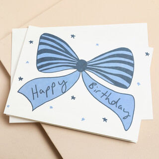 Heather Evelyn Blue Bow Birthday Card