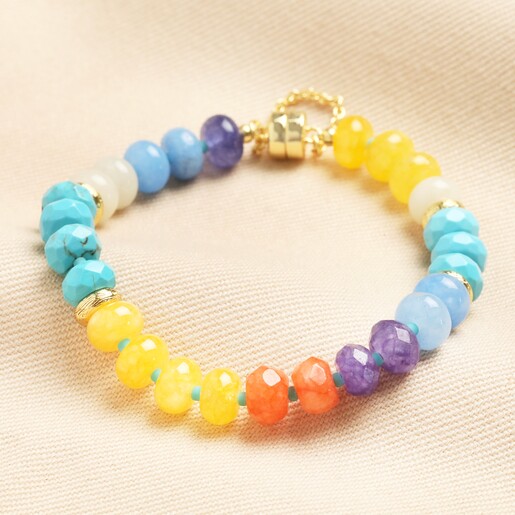 Magnetic Multicoloured Beaded Bracelet in Gold
