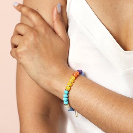 Magnetic Multicoloured Beaded Bracelet in Gold