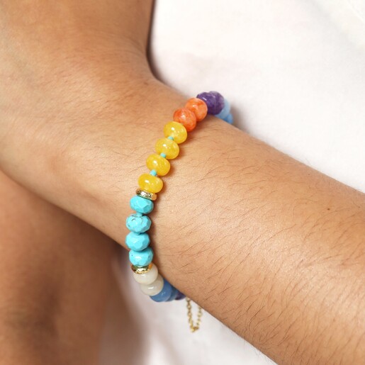 Magnetic Multicoloured Beaded Bracelet in Gold