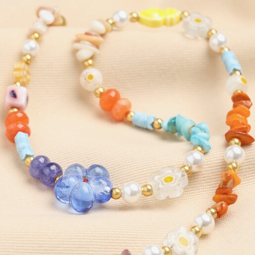 Multi Colour Beaded Floral Necklace