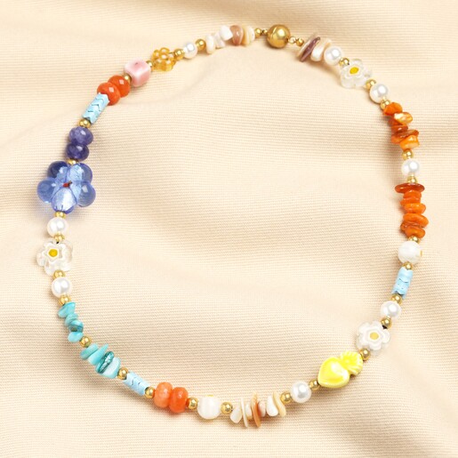 Multi Colour Beaded Floral Necklace