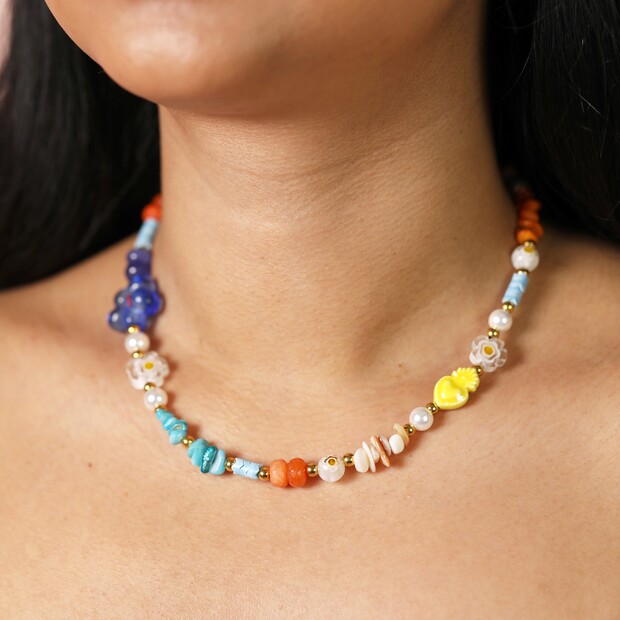 Multicolour Floral Beaded Necklace Multicolour Floral Beaded Necklace