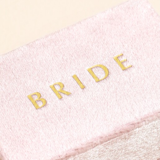 Close Up of 'Bride' Blush Pink Velvet Bracelet Box