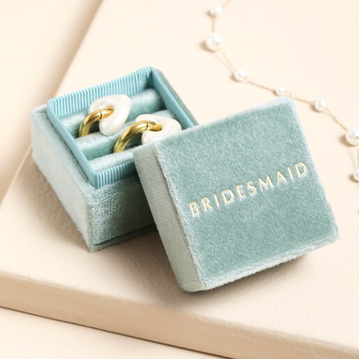 'Bridesmaid' Green Velvet Earrings Box
