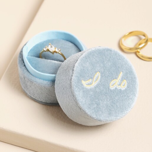  'I Do' Wedding Blue Velvet Ring Box