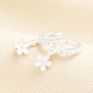 Sterling Silver Flower Crystal Huggie Hoop Earrings