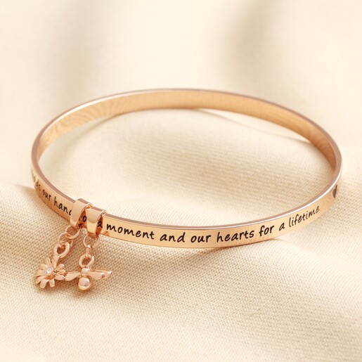 'Nana' Meaningful Word Bangle in Rose Gold on Model