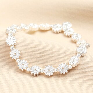 Flower Beaded Bracelet in Silver