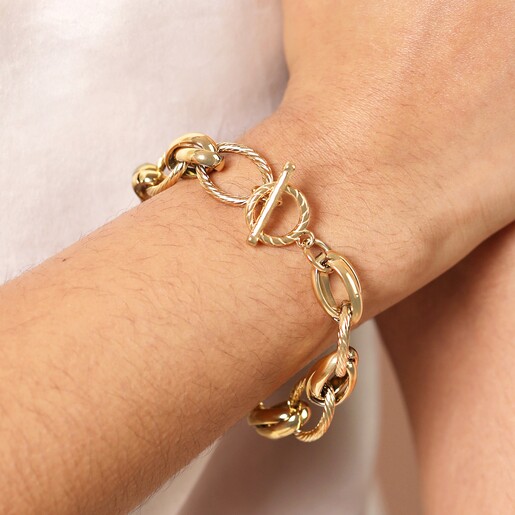 Stainless Steel Dual Link Chain Bracelet in Gold