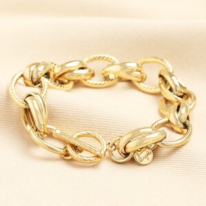 Stainless Steel Textured Dual Link Chain Bracelet in Gold