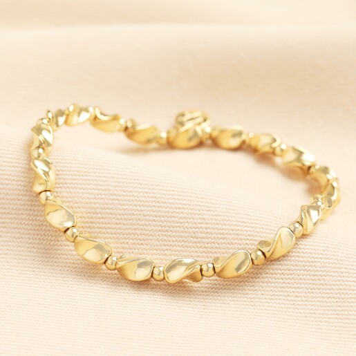 Stainless Steel Twisted Bead Bracelet in Gold Stainless Steel Twisted Bead Bracelet in Gold