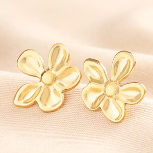 Stainless Steel Large Asymmetric Flower Stud Earrings in Gold