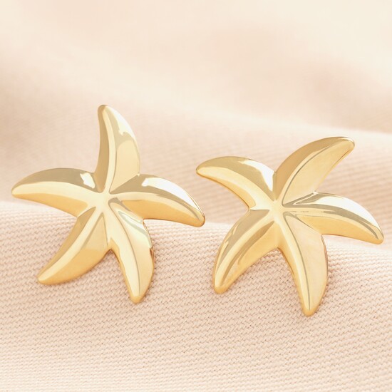 Stainless Steel Large Starfish Stud Earrings in Gold