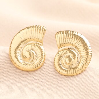 Stainless Steel Large Swirl Shell Stud Earrings in Gold