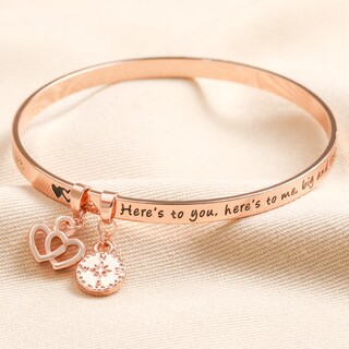 'Sisters' Meaningful Word Bangle in Rose Gold