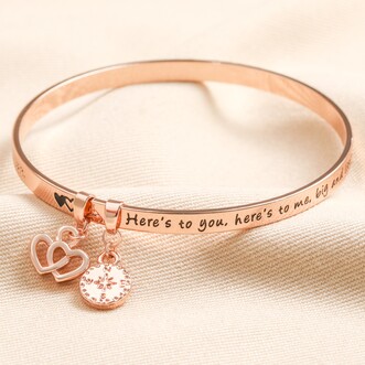 'Sisters' Meaningful Word Bangle in Rose Gold