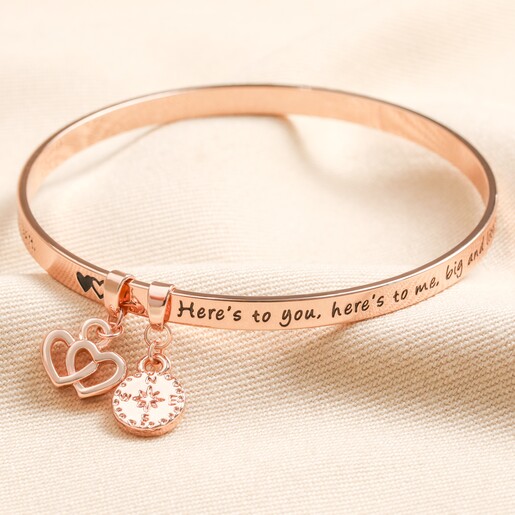 'Sisters' Meaningful Word Bangle in Rose Gold