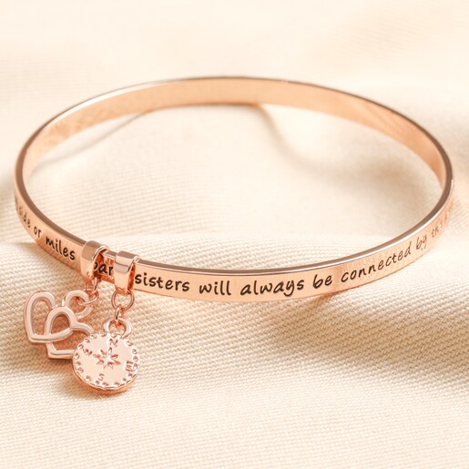 'Sisters' Meaningful Word Bangle in Rose Gold