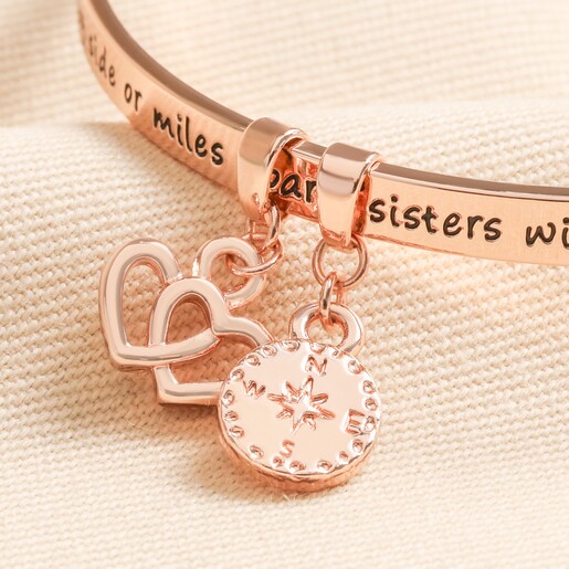 'Sisters' Meaningful Word Bangle in Rose Gold