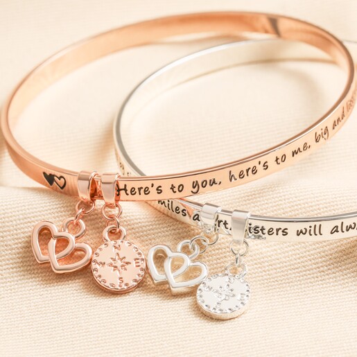 'Sisters' Meaningful Word Bangle in Rose Gold