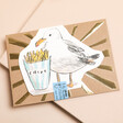 Laura Skilbeck Seagull and Chips Seaside Card on a neutral background