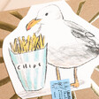 Close Up of Laura Skilbeck Seagull and Chips Seaside Card