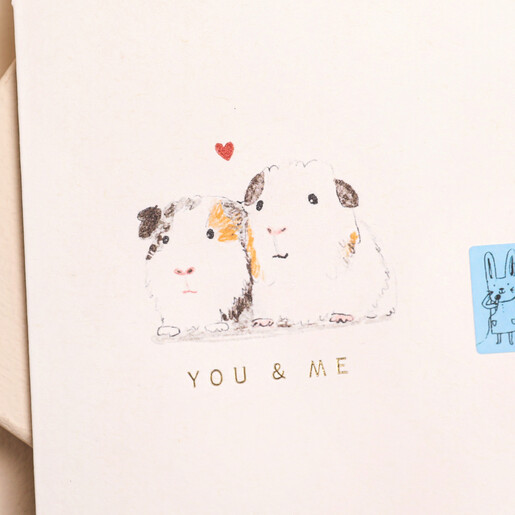 Laura Skilbeck Vintage Gold Guinea Pig You and Me Card on a neutral colour background