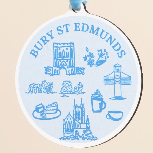 Close Up Close Up of Bury St Edmunds Wooden Hanging Sketch Decoration