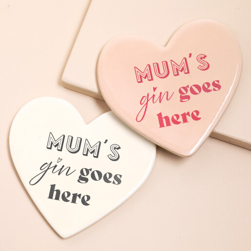 Colour Variations Available Mum's Gin Goes Here Ceramic Heart Coaster