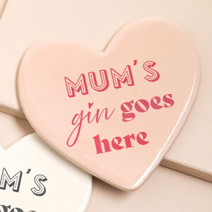 Mum's Gin Goes Here Heart Pink Coaster