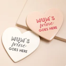 Mum's Wine Goes Here Ceramic Heart Coaster