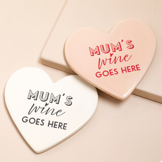 Mum's Wine Goes Here Ceramic Heart Coaster