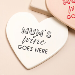 Mum's Wine Goes Here Heart Cream Coaster