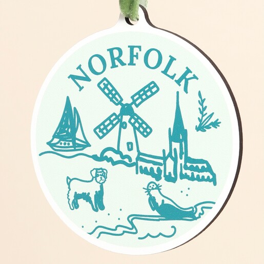 Close Up of Norfolk Wooden Hanging Sketch Decoration