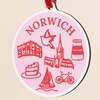 Close Up of Norwich Wooden Hanging Sketch Decoration