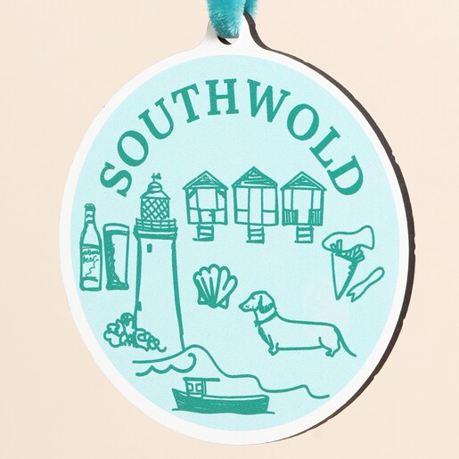 Close Up of Southwold Wooden Hanging Sketch Decoration