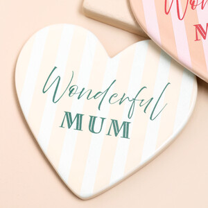 Wonderful Mum Stripe Heart Cream Coaster