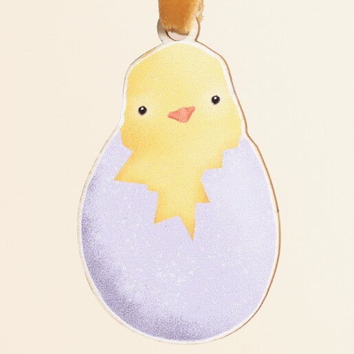 Close Up of Wooden Chick Easter Hanging Decoration