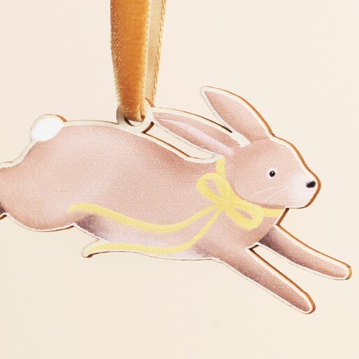 Close Up of Wooden Rabbit Easter Hanging Decoration