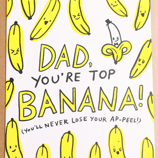Ohh Deer Top Banana Father's Day Card with a brown envelope on neutral background close up