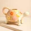 A tortoise watering can with an open-mouth spout