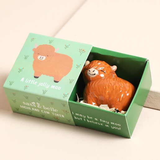 Sass & Belle Highland Cow Ceramic Token