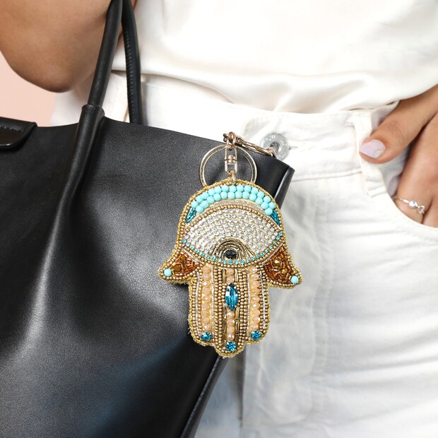 Beaded Hamsa Hand Keyring and Bag Charm Beaded Hamsa Hand Keyring and Bag Charm