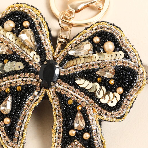 Close Up of Beaded Bow Keyring and Bag Charm