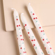 Set of 3 Heart Cherry Taper Candles out of packaging