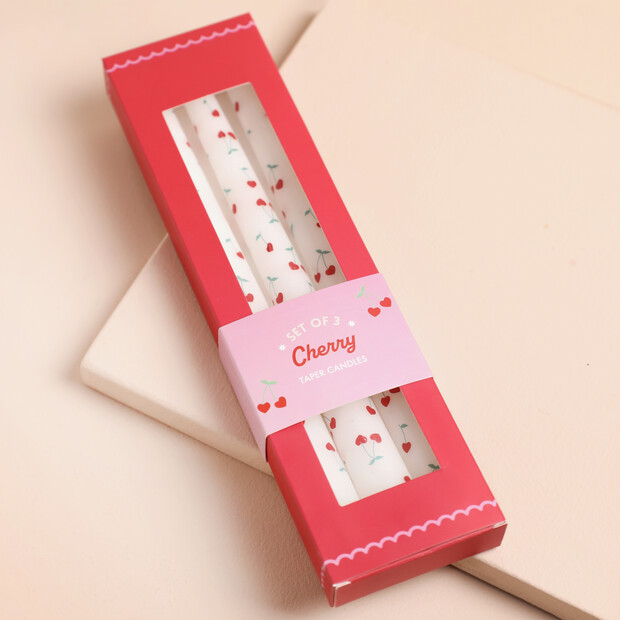 Set of 3 Heart Cherry Taper Candles