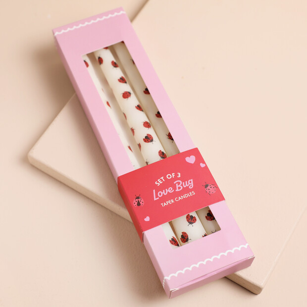 Set of 3 Love Bug Ladybird Taper Candles Set of 3 Love Bug Ladybird Taper Candles