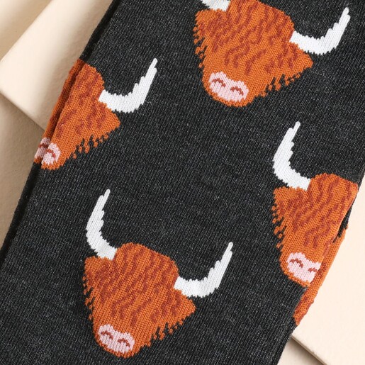 Sock Talk Men's Highland Cow Bamboo Socks in Black